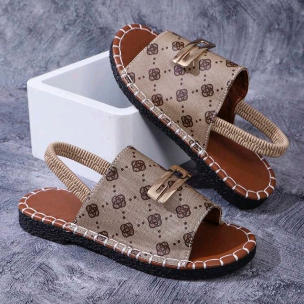 Brown Patterned Slide Sandals
